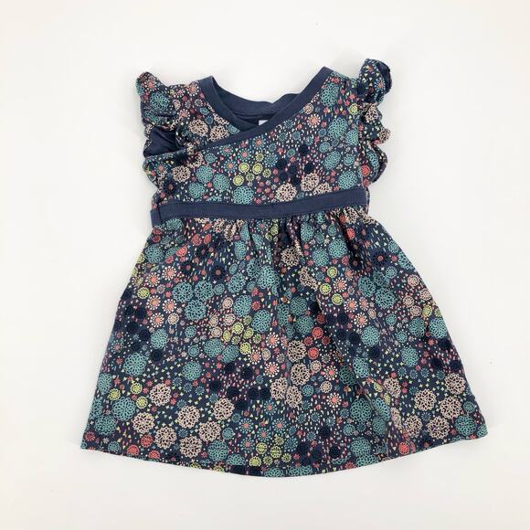 Tea Collection Baby Girl Blue Floral Dress Flutter Sleeve Size 3-6 Months - Picture 1 of 6